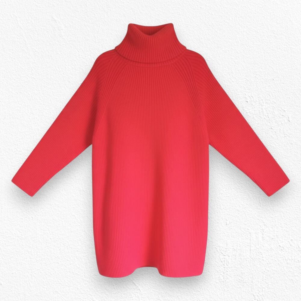 French Connection Barberry Red Katerina Rib Turtleneck Sweater Dress Size Large